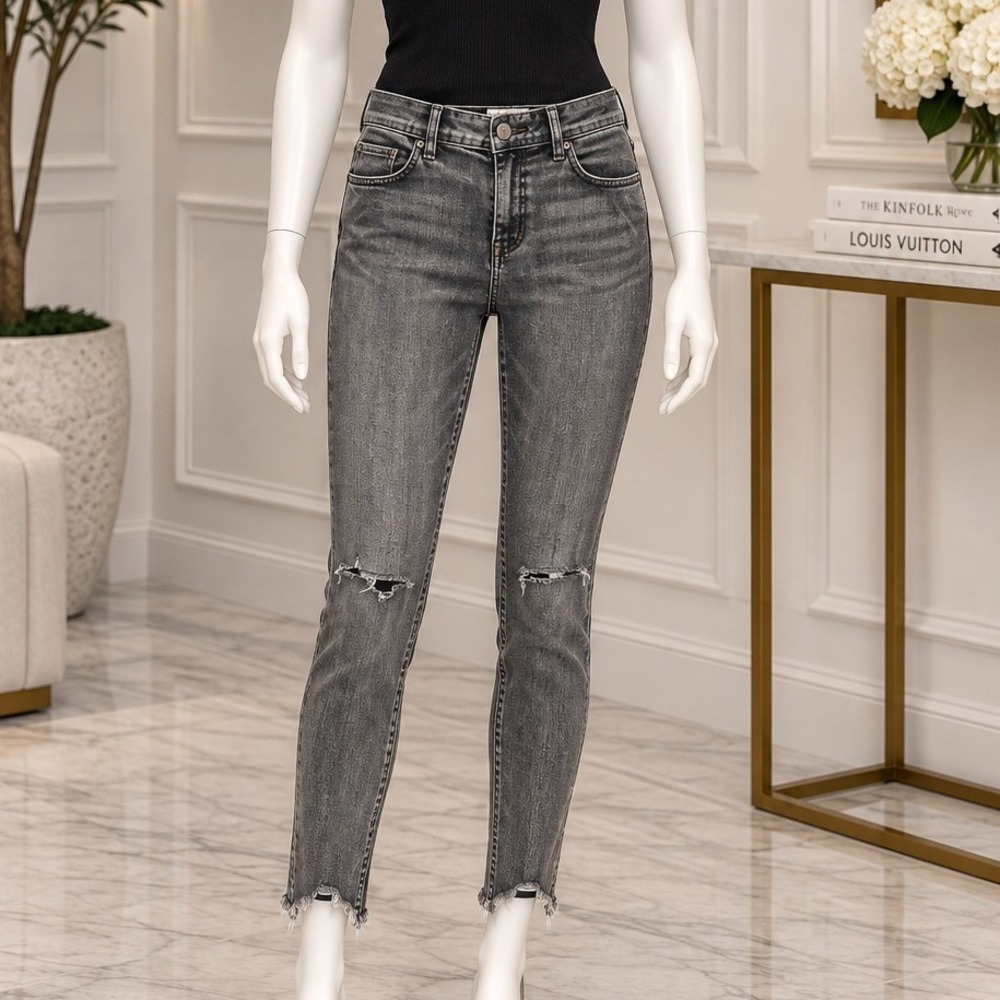 Free People Womens Jeans Gray Distressed Raw Hem Skinny Size 27
